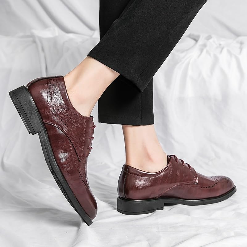 Dress Shoes for Men Lace Up Round Toe Brogue Embossed Wing tip Faux Leather Derby Shoes Low Top Non Slip Anti-Slip Classic3