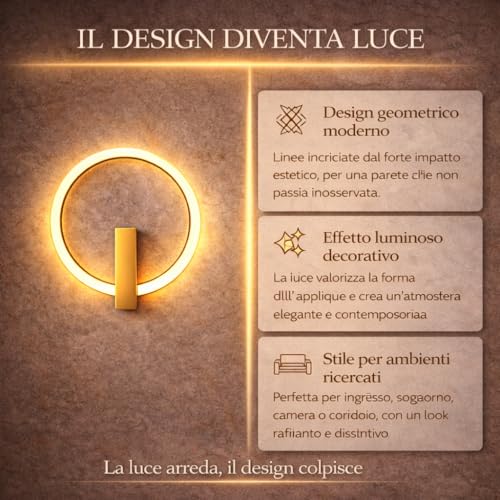 Lámpara dorada elegante Arcadia Circe aplique pared interior LED diseño moderno 2