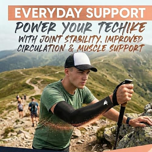 Image of Compression Arm Sleeves, UV Protection, Moisture Wicking, Athletic Performance Sleeves for Sports, Running, Training.