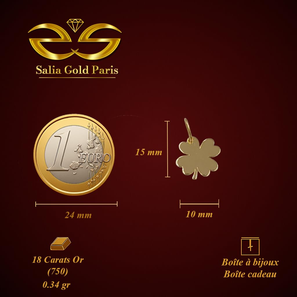 Pendentif – or 18 carats – 0.34 gr – feuille de trèfle porte-bonheur, bijou artisanal – Valeur refuge – Idée cadeau – poinçon 750 – Certificat d’authenticité – Salia Gold Paris