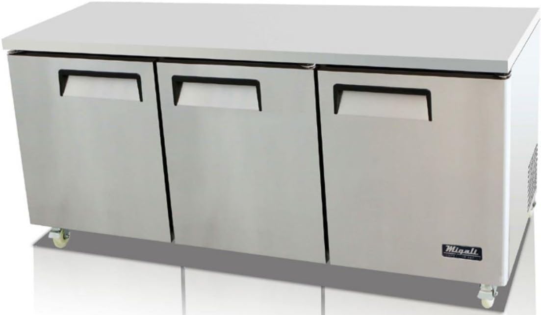 Migali C-U72R 72" Competitor Series Undercounter and Work Top Refrigerator with 24.5 cu. ft. Capacity 3 Shelves Stainless Steel Construction 115 Volts and Digital Controllers in Stainless