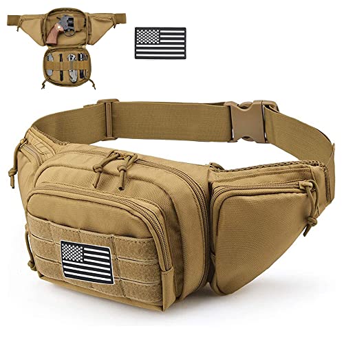Vdones Tactical Fanny Pack Gun Holster Concealed Carry Pistol Military Tactical Waist Bag Waterproof Molle EDC Pouch with USA Flag Patch