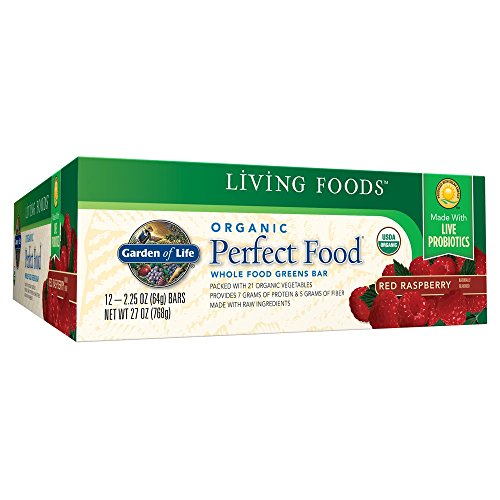 Garden of Life Organic Perfect Food Whole Food Fruit and Greens Bars with Fiber and Probiotics, Vegetarian, Red Raspberry 64g bars (12 per carton) Garden of Life Organic Perfect Food Whole Food Fruit and Greens Bars with Fiber and Probiotics, Vegetarian, Red Raspberry 64g bars (12 per carton)