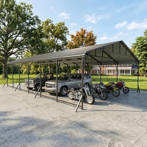 Metal Carport Heavy Duty 20x30FT, Outdoor 2 Car Carport Canopy with Galvanized Steel Structure and Roof, Strong Wind-Resistance and Snow-Resistance Car Port Shelterfor Cars,Trucks