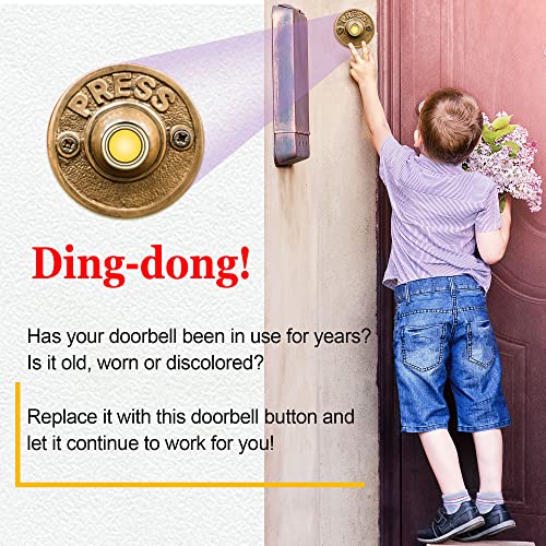 2 Pack Lighted Doorbell Button Replacement, Easy To Install Wired Doorbell Button Push Door Bell Ringer Kit Round Rim With Lighted Center (Classical) #TOP2