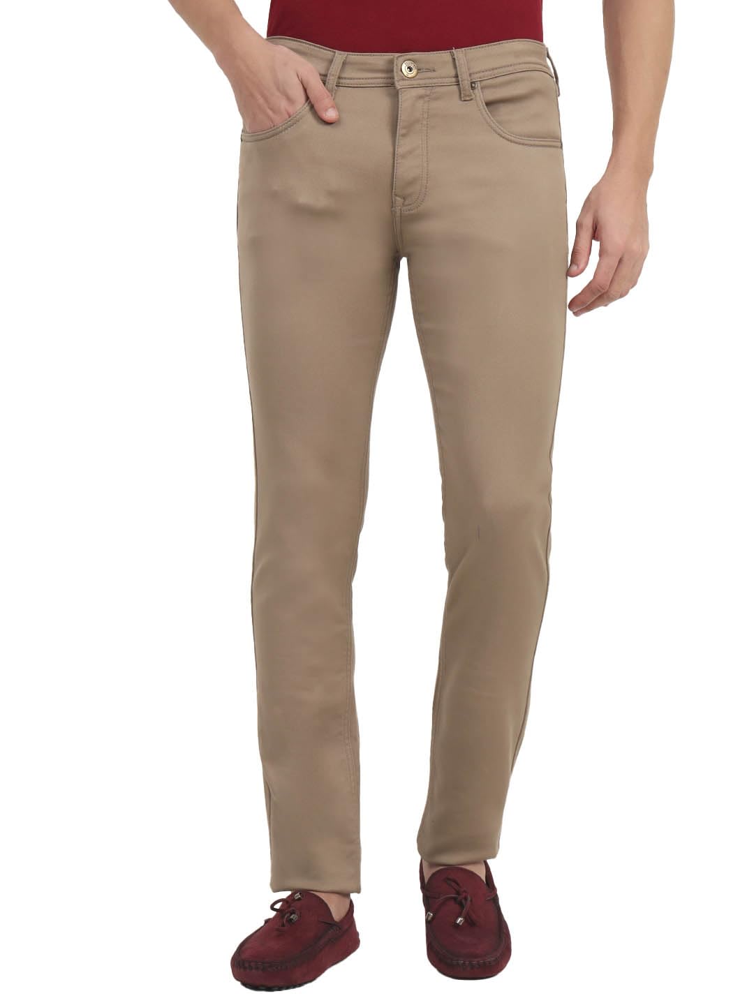 Men's Beige Slim Fit Jeans | Modern Denim Comfortable Stretch | Casual Wear