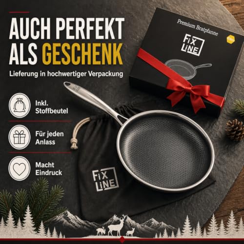 Foto von FIXLINE® Wabenpfanne Ø28cm - alle Herdarten inkl. Induktion - Kratzfeste Antihaftbeschichtung ohne PTFE - Backofen bis 230℃ - Mr. Fix Wabendesign - Allrounder Edelstahlpfanne - Sehr beliebt