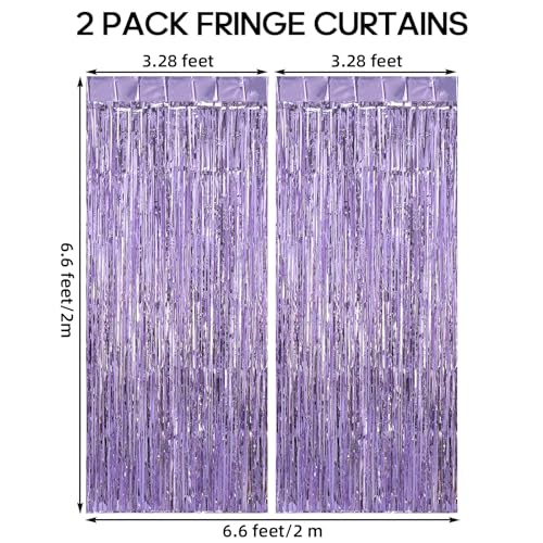 Image of 2 Pack Fringe Curtains Backdrops, Foil Fringe Curtains, Door Streamers for Birthday Wedding Bridal Shower Holiday Graduation Party Decorations, Photo Booth Backdrops, Light Purple