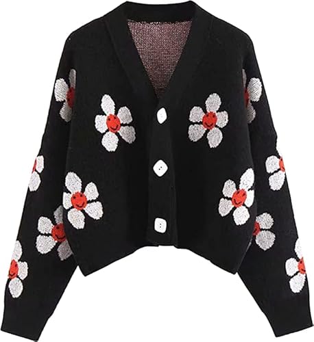 HUALIYIX Damen Blumen Einheitsgröße Y2K Sweater weiche Cardigan Dicke Strickjacke Cover