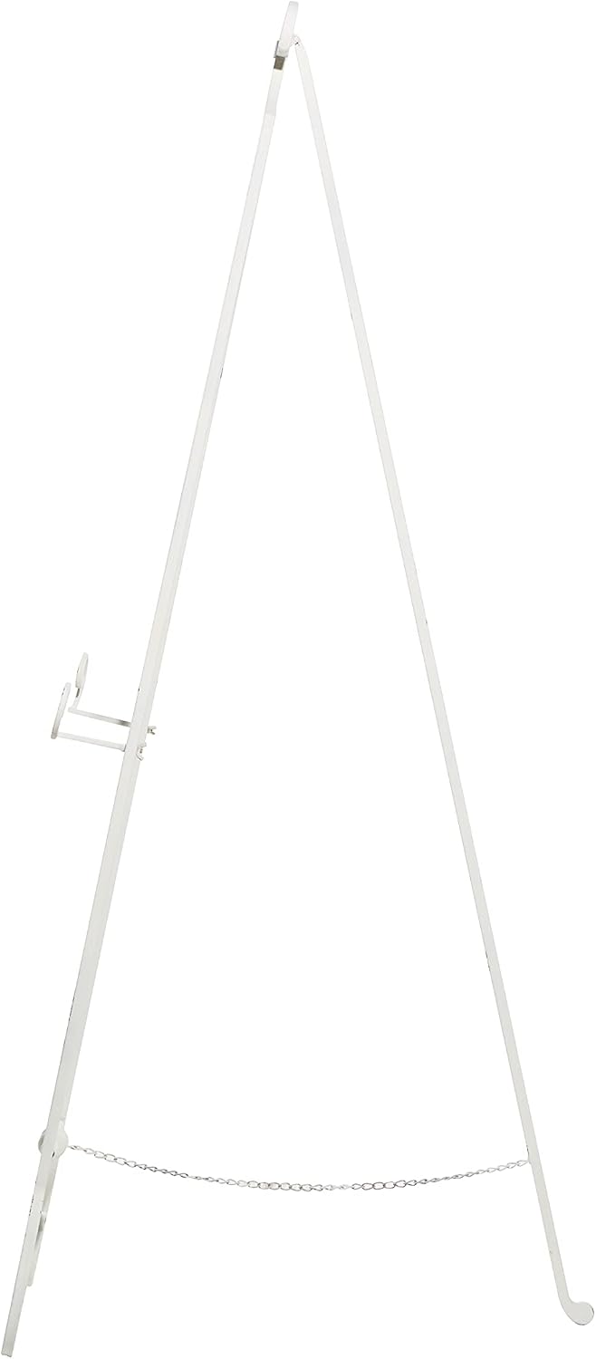 Deco 79 Metal Scroll Large Free Standing Adjustable Display Stand Easel with Chain Support, 20" x 27" x 61", White