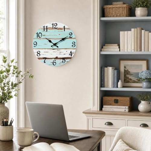 Image of CHYLIN Wall Clock Silent Non-Ticking Battery Operated Blue White Coastal
