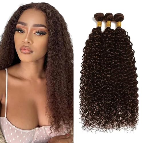 Color #4 Human Hair Bundle Chocolate Brown Kinky Curly 3 Bundles 22 24 26 inch 12A Real Brown Kinky Curly Human Hair Extensions #4 Color 160g