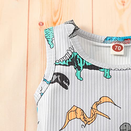 Conjunto de camisa e gravata para meninos com estampa de dinossauro sem mangas para meninos, Cinza,