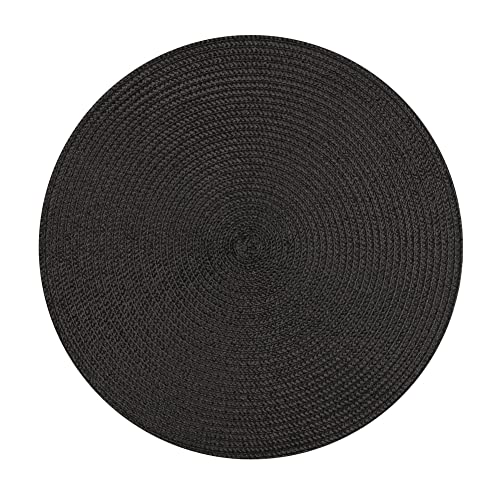 Rund Platzset und Untersetzer aus Polypropylen , 6er Set Tischset abwischbar 34cm Gewebte Tischuntersetzer Hitzebeständig und rutschfest,Ideal für Küche,Party,Hochzeit usw, Schwarz Cover