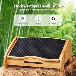 HUANUO Poggiapiedi Scrivania Bambù, Poggiapiedi Ergonomico con 4 Opzioni di Altezza e Angoli Regolabili, Superficie Massaggio Ciottoli, Antiscivolo per Migliorare Postura, Casa e Ufficio