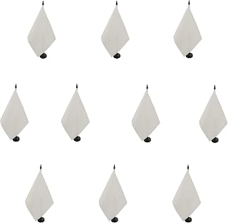 AZ FLAG – Lote de 10 banderas de mesa monocolor, blanco, 21 x 14 cm, 10 banderas pequeñas de color blanco de oficina, 100% poliéster, con zanja de 25 cm y base de plástico negro