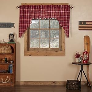 VHC Brands Rustic Red Plaid Swag Curtains – Braxton Scalloped Swags for Living Room & Bedroom VHC Brands Rustic Red Plaid Swag Curtains–Braxton Scalloped Swags for Living Room Bedroom