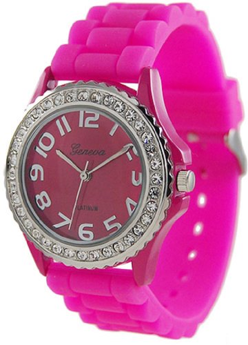 Geneva Platinum Women's 6886.HotPink Pink Rubber Quartz Watch with Pink Dial