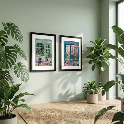 Image of NoWorries illustration art frames for Wall decor framed Paintings for Cafe and Home Decoration /Wooden Wall decor for living room, Bedroom Area - Minimalist frames for Home /Cafe - Wall paintings for living room (Theme - floral art) (Synthetic Wood frame) (Leminated 300 GSM Print) (framed, Multicolur) Set of 2