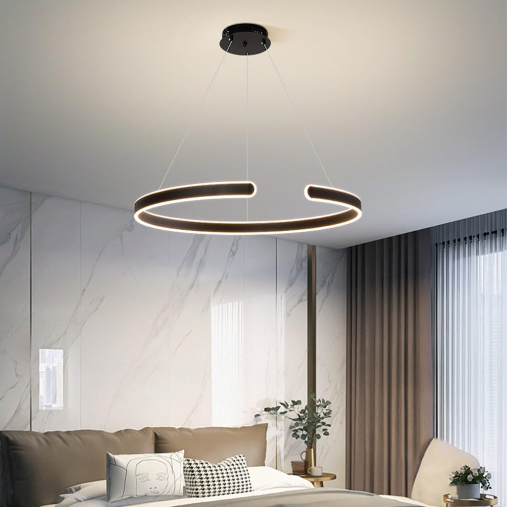 Nordic Nowoczesny Styl Lampa Wisząca Z LED Kształt Pierścienia Regulowana Temperatura Koloru I Jasność Żyrandol Salonu Z Sypialnią Światło Minimalistyczna Restauracja Lampa Wiosenna(Black,80cm)