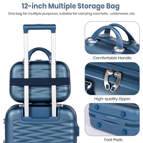 Suitcase Sets of 2 Piece Small Carry On Luggage 20 Inch Cabin Case with Beauty Case Lightweight ABS+PC Hard Shell Travel Suitcase with Spinner Wheels, Blue - Image 4