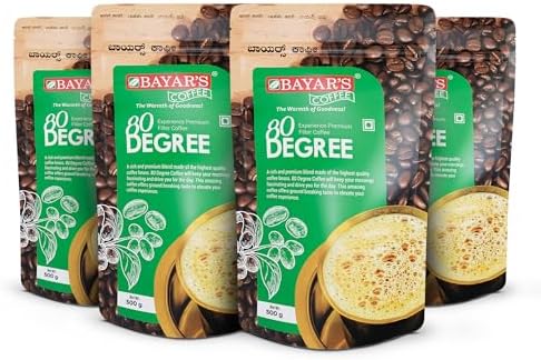 Bayar's 80 Degree Filter Coffee Powder, 80% Coffee, 20% Chicory, 500g, 4-PK