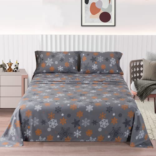 Keowin Twin Bed Sheet Set 3Pc 100% Microfiber Up To Around 15" Deep Pocket, Super Soft Breathable Double Brushed Double Bedding, Machine Washable & Easy Care, Wrinkle Free - Snowflake (Grey) #TOP1