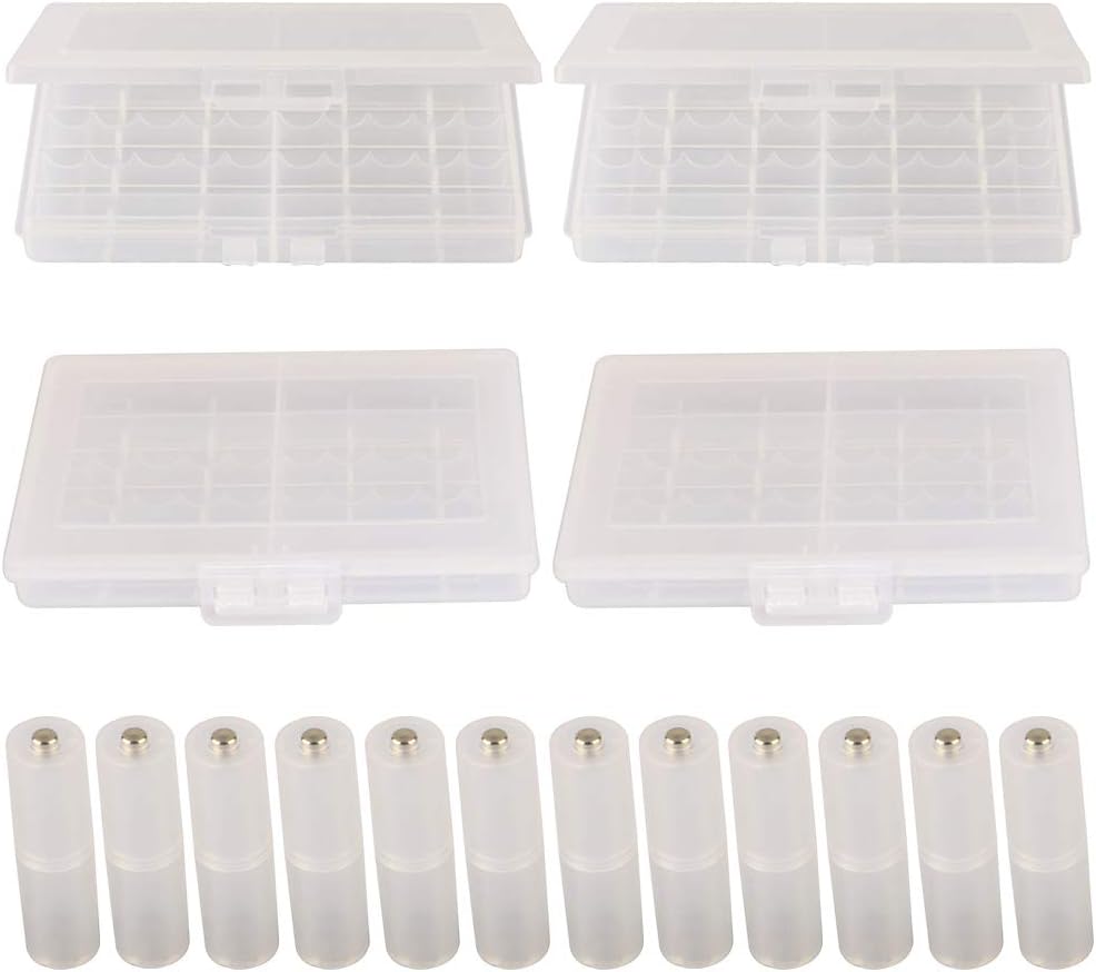 GTIWUNG 4Pcs AA/AAA Battery Storage Case Holder Box(10 Cell), Plastic Battery Case for Batteries and Rechargeable Batteries + 12Pcs AAA to AA battery Adapter Case with Metal Contacts on Bottom