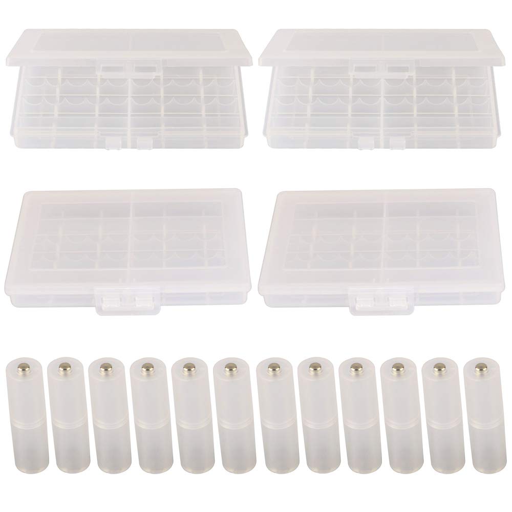 GTIWUNG 4Pcs AA/AAA Battery Storage Case Holder Box(10 Cell), Plastic Battery Case for Batteries and Rechargeable Batteries + 12Pcs AAA to AA battery Adapter Case with Metal Contacts on Bottom