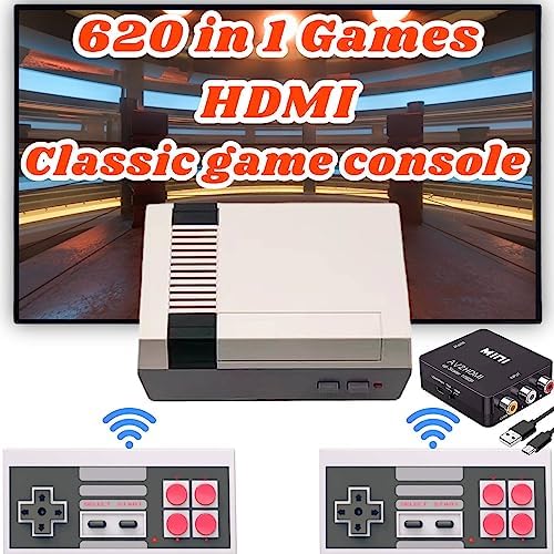 Retro Game Console,HD HDMI and RCA Output Game System Built in 620 Classic Video Games and Dual 2.4G Wireless Controllers,Plug and Play TV Games.