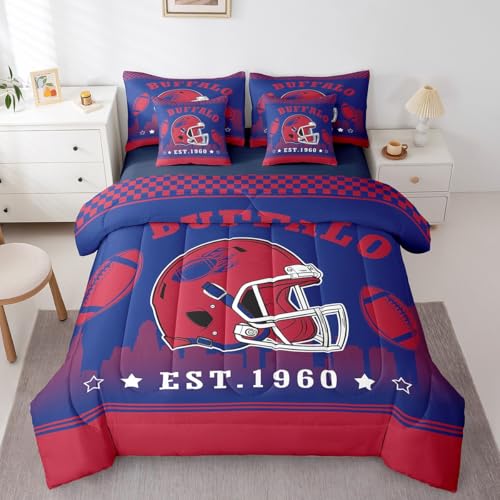 Erosebridal 7 Pieces Bedding Set Full,Football City Comforter Set with Sheets for Kids Boys Sports Ruby Bed in A Bag with Flat and Fitted Sheet,Football Players Bed Set with Pillowcases
