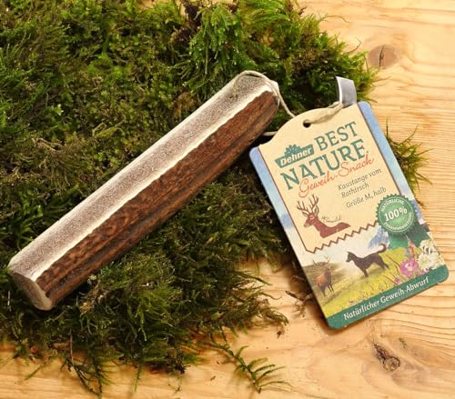 Dehner Best Nature Hundesnack, hochwertiges Leckerli geruchsarm / 100 % narürlich, Kausnack für Hunde, Rothirsch-Geweih halb, Größe M