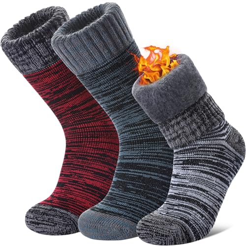 NOCIN COLOR 3 Pairs Thermal Boot Socks for Women Men Ski Thick Winter Warm Insulated Heated Socks for Extreme Cold Weather (3 Pairs Mixed Red Green Grey,Medium)