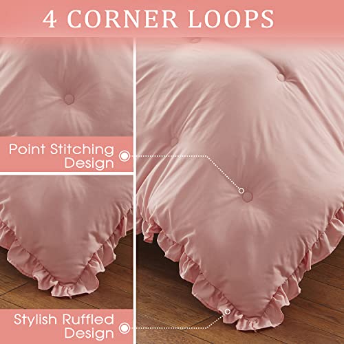 Harborest Lightweight 3 Pieces- Ruffle Bed Set Vintage Farmhouse Soft Comforter Set With 2 Pillow Shams(King, 106X92 Inches, Pink) #TOP4