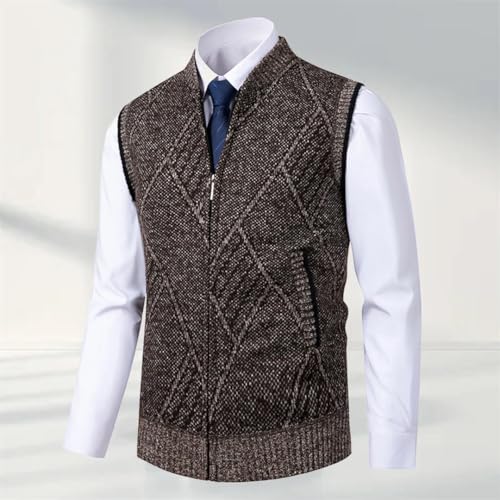 Men’S Business Casual Thick Fleece Knitted Vest Slim Fit O-Neck Sleeveless Zippered Cardigan Sweater2