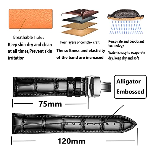 Image of Moran Genuine Leather Band Alligator and Cowhide Replacement Deployment Buckle Watch strap18mm to 24mm Crocodile Leather Strap for Men's and Women's