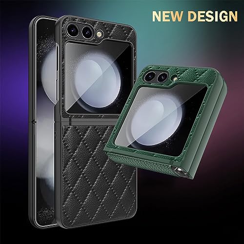 Image of BOUNCEBACK Vegan Leather Case /Cover with Rubber Hinge Cover for Samsung Galaxy Z Flip5 / Galaxy Flip 5 Case Cover - (Leather | Black)