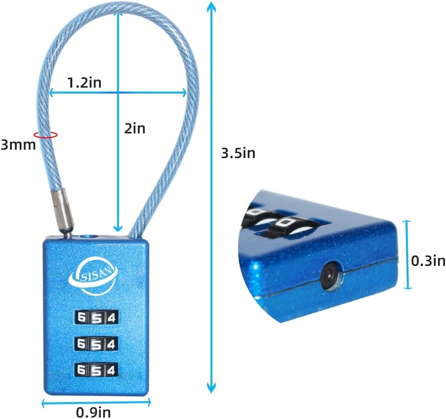 3 Digit Cable Combination Lock 5 inches Cable for School Gym Locker,Filing Cabinets,Helmet,Toolbox,Luggage Suitcase,knapsack,Blue 2Pack