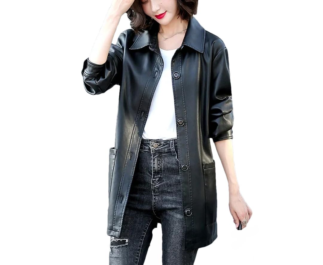 Giacca da donna di media lunghezza cappotto casual monopetto giacca a vento con lacci giacche in pelle