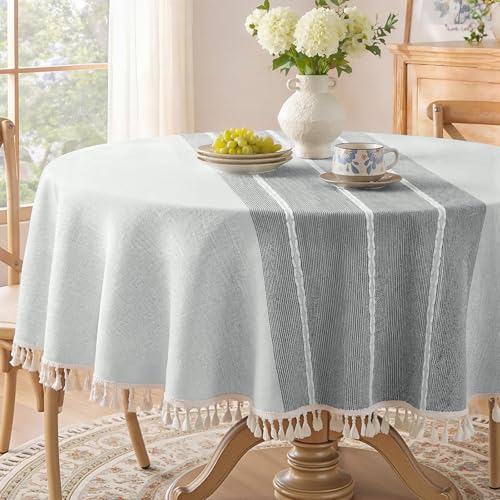 Softalker Outdoor Linen Round Tablecloth with Tassel, 55 x 55 Inch