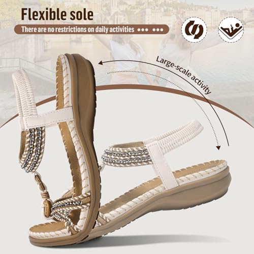 Littleplum Womens Sandals Arch Support Summer Flat Slides Ankle Elastic Walking Shoes Braided Beach Dressy Sandals for Women