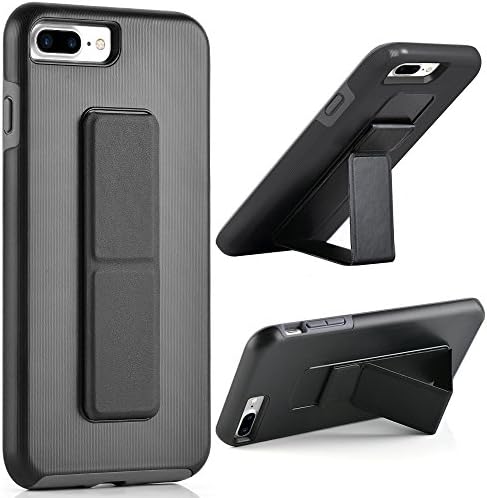 iPhone 8 Plus Case, iPhone 7 Plus Case, ZVEdeng Hand Strap Vertical and Horizontal Stand Magnetic Kickstand Dual Layer Drop Protection Case for iPhone 7 Plus / 8 Plus 5.5'' Black and Grey