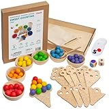 Ulanik Große Süßes Zählen Montessori Spielzeug ab 3 Jahre Sensorik Bälle Vorschul Holzspiele zum Zählen und Sortieren Farben Lernen — Mathe für Kinder, 60 Kugeln