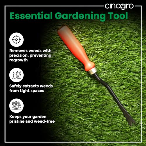 Image of Cinagro Hand Weeder - 1 Pc (Orange Handle, Black Blade) Weed Remover Agriculture Tool for Gardens, Weeding Tool for Terrace Garden, Durable Hand Weeder for Garden Plants Weeder for Lawn