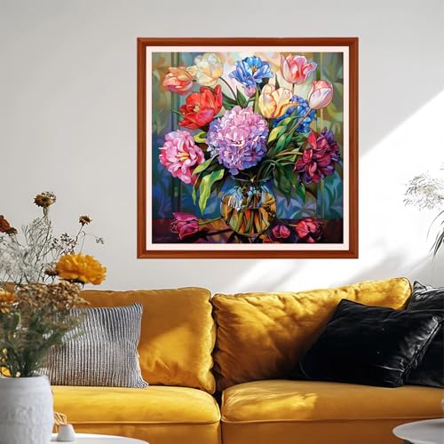 Image of Foxhool Stamped Cross Stitch Kits,11CT Printed Cross Stitch Pattern Full Embroidery Kits for Beginner Needlepoint Kits&Flower vases 18x18 inchs