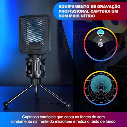 Microfone USB para PC, Streaming, Podcasts, Gravação, para Computador no Mac/PS4/PS5, Microfone Jogo