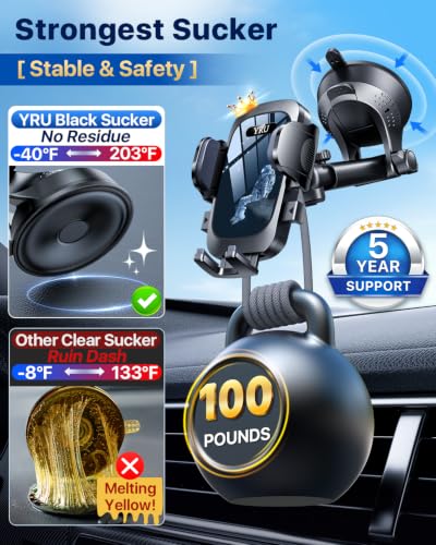 Image of YRU [True Upgrade for Safety Car Phone Holder Mount [Patent & Military-Grade] Dashboard Cell Phone Holder for Car Vent Windshield Phone Stand for iPhone 17 16 15 14 Pro Max Truck Samsung, Black Blue