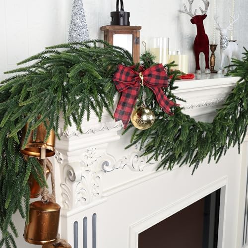 Realistic Christmas Garland Pine Garland Real Touch Green Artificial Greenery Garland Artificial Pine Garlands,for Table, Mantle, Wall, Indoor, Outdoor Christmas Decorations-5FT