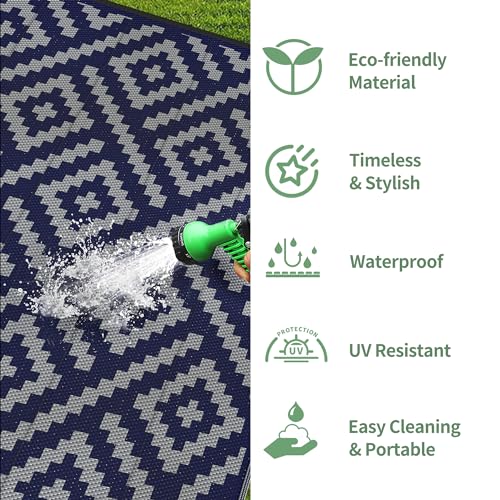 Image of GENIMO Outdoor Rug, Waterproof Plastic Rugs 10'x14' for Camping Blue Grey