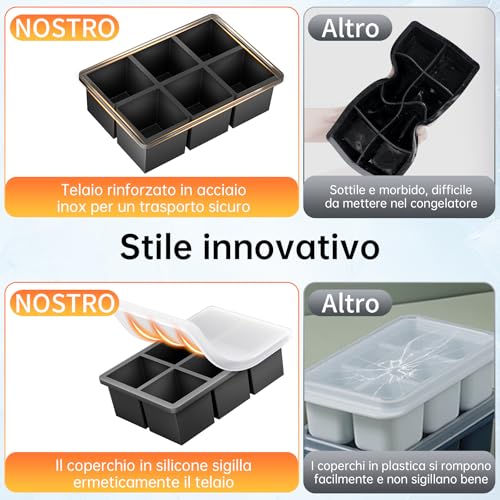 Ankway 2 Pezzi XXL Ghiaccio Stampo, Vassoio per Cubetti di Ghiaccio, Grande Stampi per Ghiaccio in Silicone con Coperchio, senza BPA Stampi per Whisky, Cocktail e Snack per bambini - immagine 5